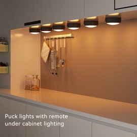 BESTDLCLITE LED Puck Lights with Remote, 16-Color Under Cabinet Lighting Wireless, Battery Operated Stick-On Lights, Dimmable Push Lights for Closet/Shelf/Wall (Black-3 Pack)