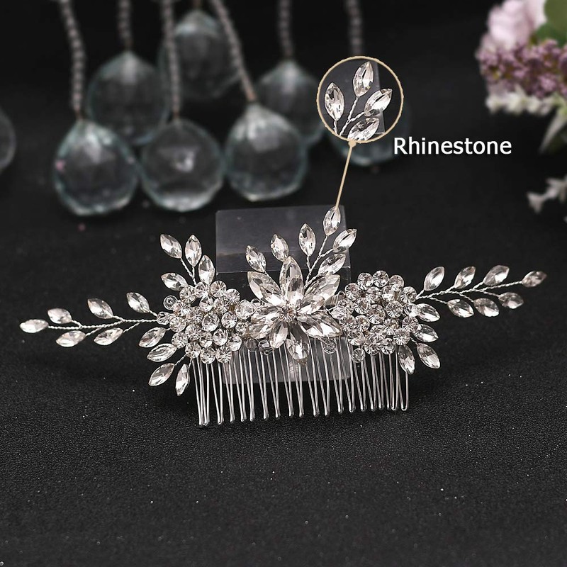 Topqueen Silver Rhinestone Bridal Comb Tiara Diadem for Wedding -