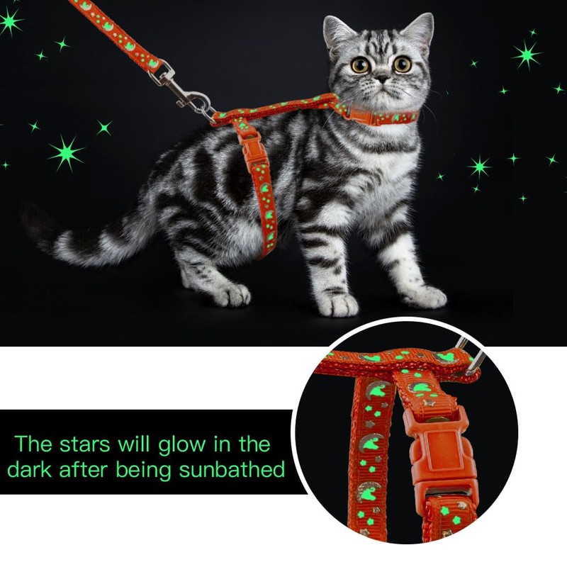 Cat Harness and Leash Set Gold Moons Soft Nylon Escape