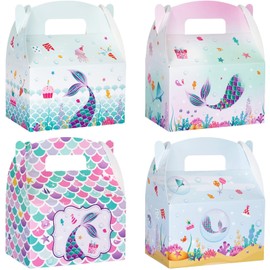 WERNNSAI Mermaid Party Favor Treat Boxes - 12 Pack Mermaid Paper Gift Boxes Small Candy Snack Goodie Bags for Kids Summer Party Purple Blue Gift Wrapping Box for Birthday Holiday Baby Shower