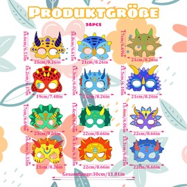ZXJLWR Pack of 24 Masks for Painting, Children, Dino Mask, Crafts, Children's Birthday, DIY Dinosaur Masks for Colouring for Children's Party, School and Creative Activities (12 Models)