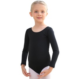 MdnMd Classic Long Sleeve Gymnastic Dance Ballet Leotard for Girls Children Bodysuit (Black, 10-12 Years)