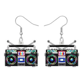 DUOWEI Acrylic Funny 80s 90s Vintage Cassette Tape Player Earrings Dangle Gifts for Women Mom Birthday Party Cute Retro Nostalgia Radio Earrings Jewelry for Music Lovers Outfit (Black)