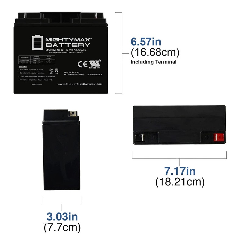 Mighty Max Battery ML18-12 - 12V 18AH Rechargable SLA Battery