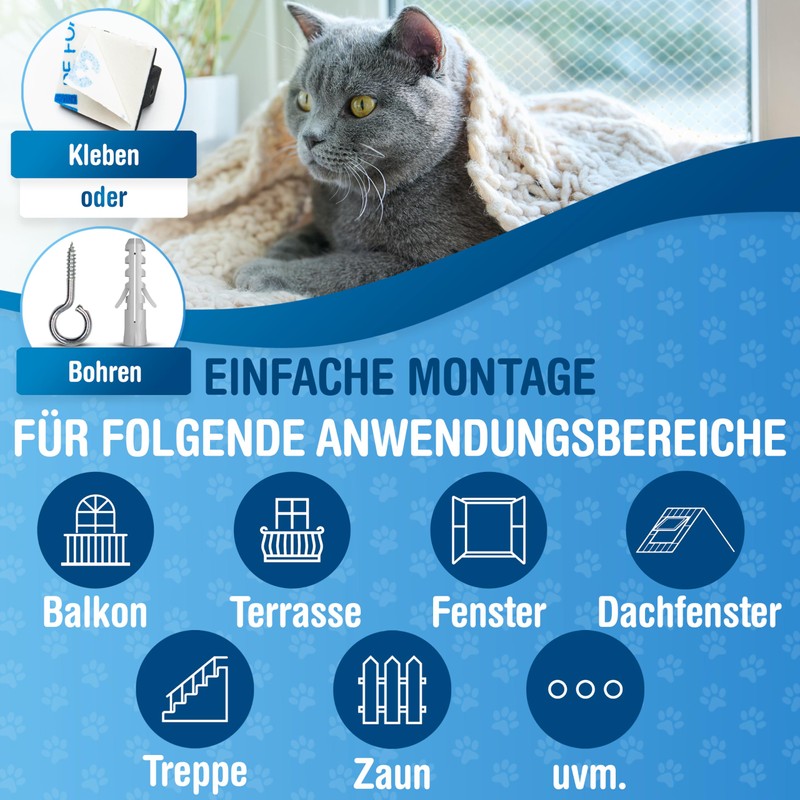 QCAT 7-in-1 Cat Net for Balcony, Universal, No Drilling, Tear-Resistant,