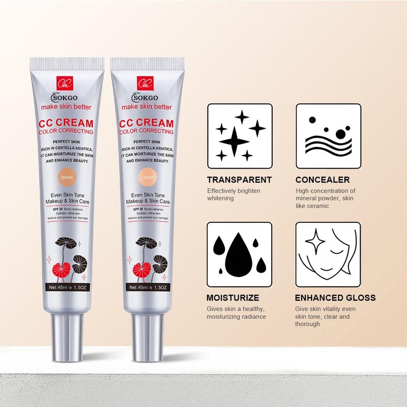 Color Correcting CC Cream with SPF 25, Coverage Lightweight Foundation,