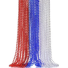 JoyGala 24PCS Bulk Parade Beads - Colorful Mardi Gras Bead Necklaces for Adults - Party Decorations & 33" Festival Parade Throw Accessories Bulk Beads for Wedding, Birthday (24, Red&Blue&Silver)