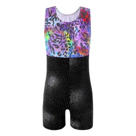 Kidsparadisy Girls Leotards for Gymnastics Outfits Sparkle Kids Sleeveless One-Piece Colorful Dancewear Bodysuit,PurpleLeopard 120(4-5Y)