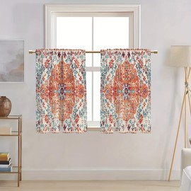 BrilliStar Boho Kitchen Curtains Colorful Bohemian Style Design for Windows Valances Rod Pocket Curtain Valance for Bathroom Living Room Cafe 27.5x39.9 inch Kitchen Curtain for Home Décor 2pcs