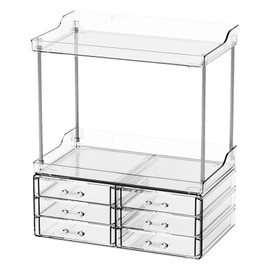 Makeup Organizer Countertop - Cosmetic Makeup Organizer | Bathroom Countertop Organizer | 2-Tier Storage Tray with Drawers, Multi-Purpose Beauty Holder, Toiletry Organizer for Vanity Kitchen Bedroom