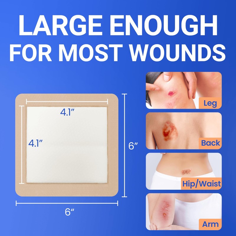 Large Waterproof Bandages 6x6 Silicone Foam Dressing for Sensitive Skin