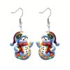 Cute Pink Snowman Christmas Tree Earrings - Hypoallergenic Xmas Jewelry
