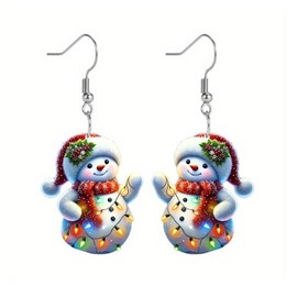 Cute Pink Snowman Christmas Tree Earrings - Hypoallergenic Xmas Jewelry for Women