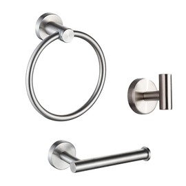 Towel Holders for Bathrooms Wall Mounted - 3 Set Silver Brushed Toilet Roll Holder, Towel Rail 090307