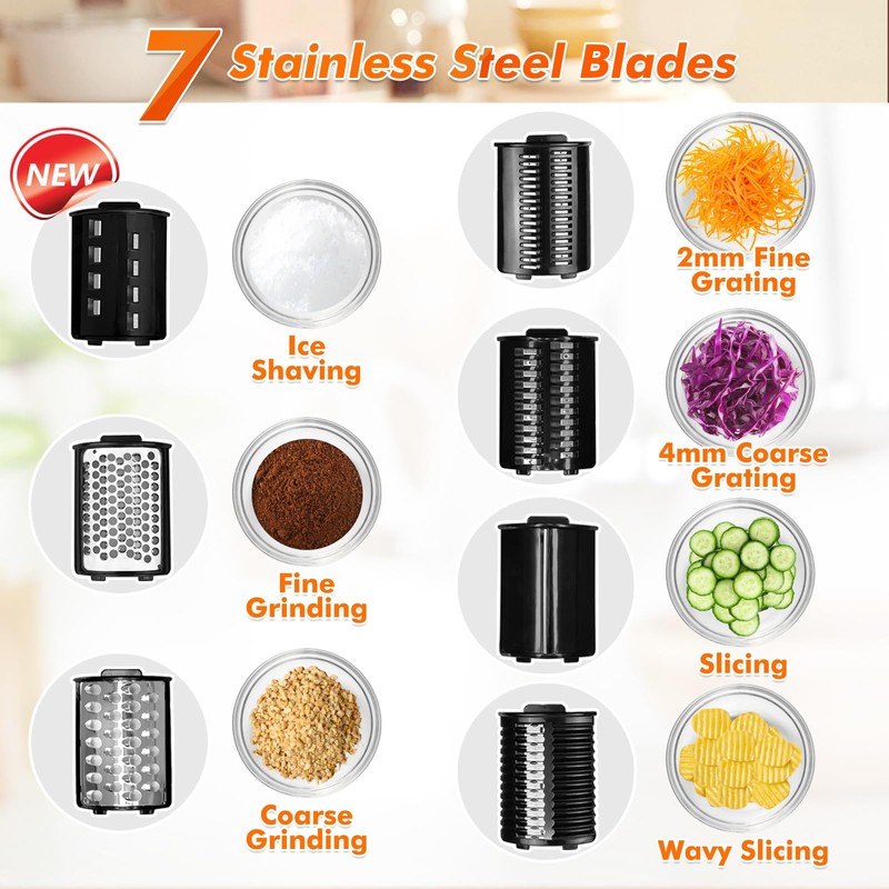 Anatole Electric Cheese Grater 7 Blades Ice Shaver Stainless Steel