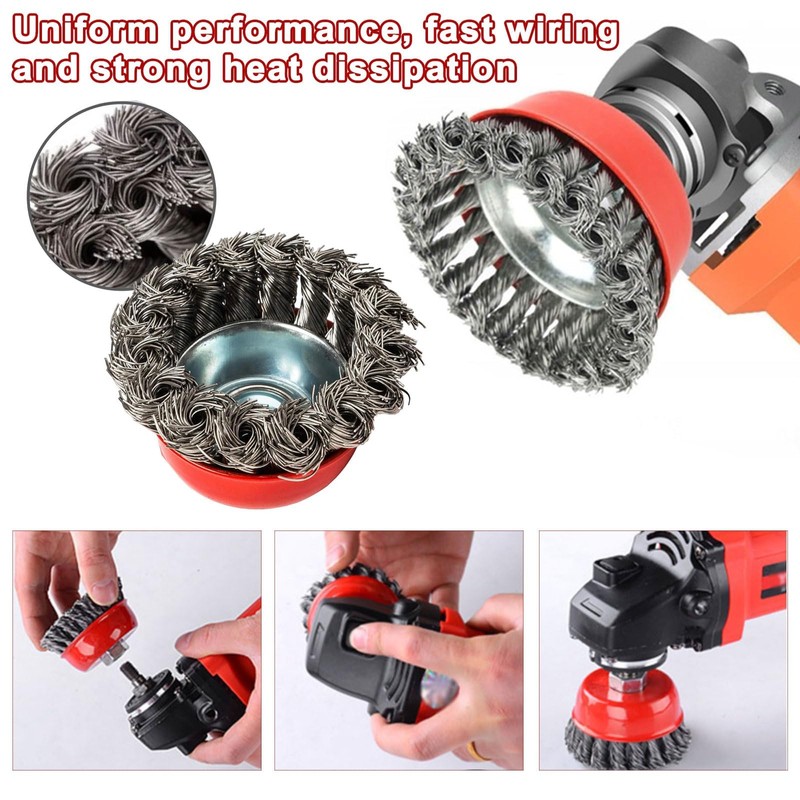 4 Piece Angle Grinder Wire Brush Set, M14 Steel Brush