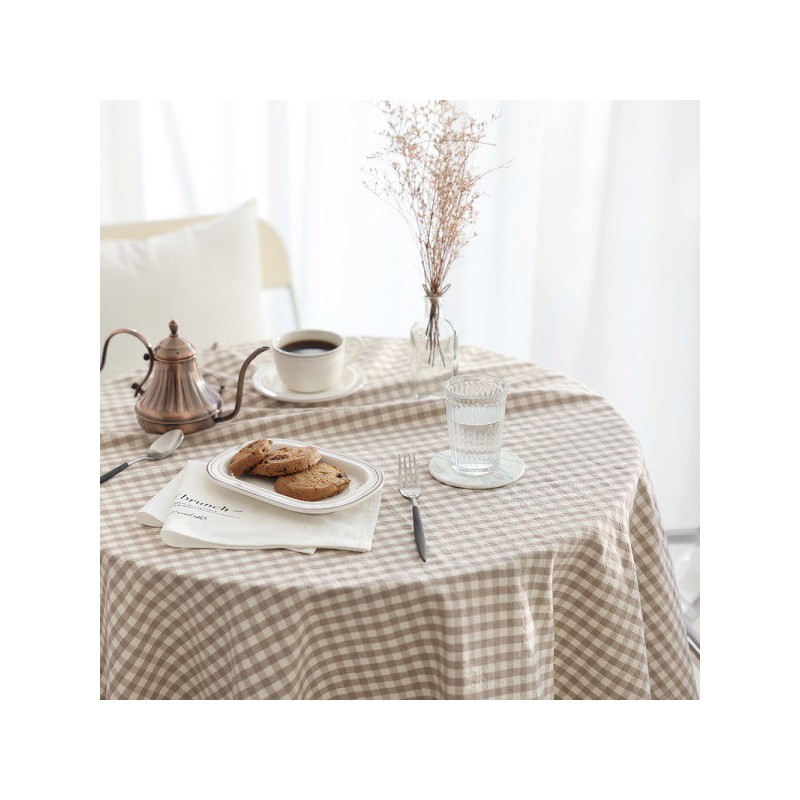Bellife gingham check beige tablecloth for 4 people / 벨라이프