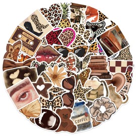50Pcs Leopard Print Aesthetic Stickers Downtown Girls Stickers Pack Cool Trendy Y2K Stickers for Scrapbook Funny Waterproof Stickers for Girls Women Vinyl Stickers for Laptop Party Supplies