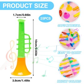 Sxutop Pack of 25 Mini Trumpet Plastic Trumpet Children's Toy Vuvuzela Trumpet Small Trumpet Toy Made of Plastic Toy Horn Instrument Noise Maker for Learning and Practice Musical Instrument Children