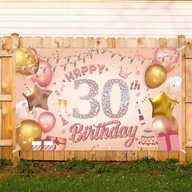 Costume Bay Happy Birthday Backdrop Banner 180 * 110 cm Large Background Cloth Photo Party Large Decoration Sign for Birthday Party (Pink - 30th, ONE)