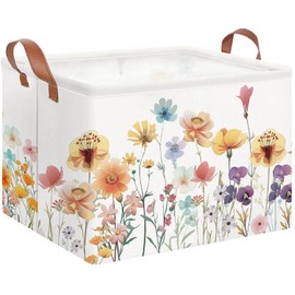 NTAOHAMPER Rectangular Storage Basket Empty,Toys Storage Bin with Handles,Baby Room Decor,Gift Basket,Book Box(Flower)