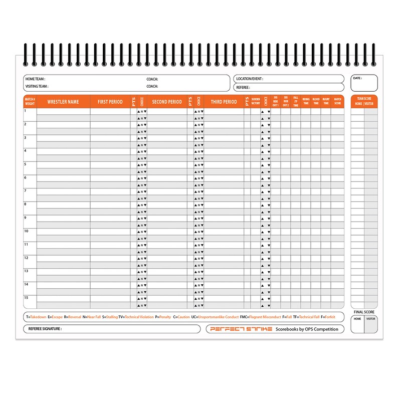 Perfect Strike Wrestling Scorebook with Rules and Scoring Instructions :