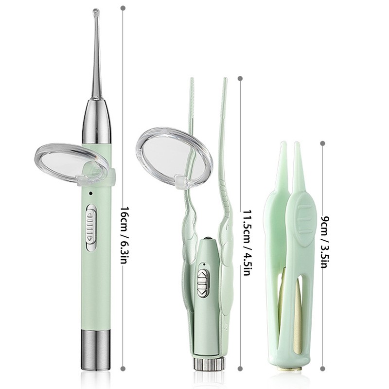 LED Lighted Earpick Set Ear Wax Removal Noseclip Forceps Bright