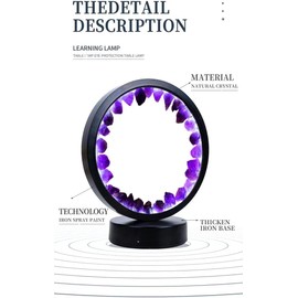 Lsunny Natural Crystal Lamp, Three Light Modes, Adjustable Brightness, USB Powered (Black Round Dark Amethyst)