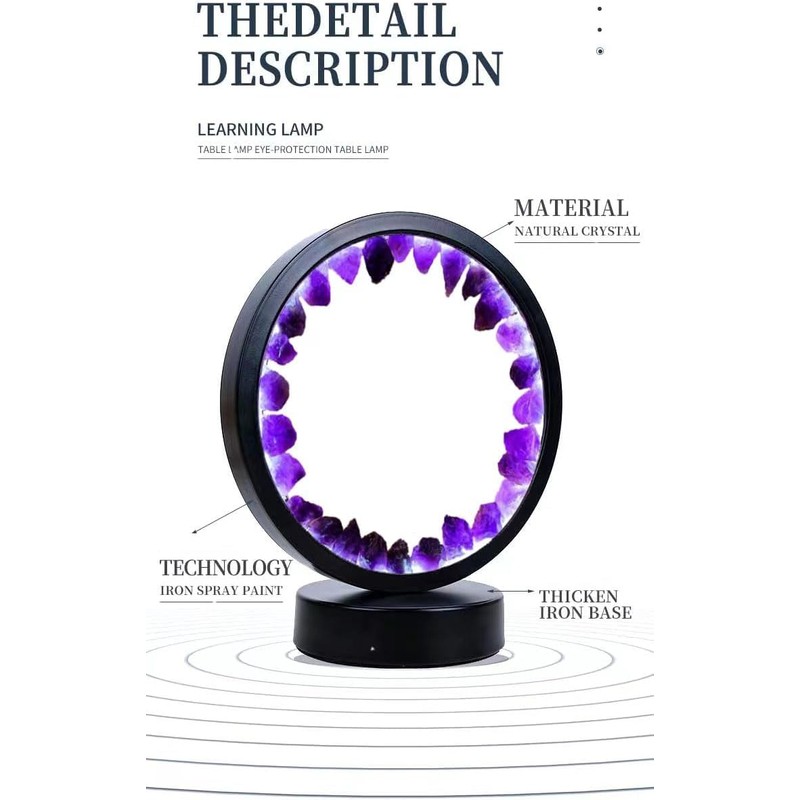 Lsunny Natural Crystal Lamp, Three Light Modes, Adjustable Brightness, USB