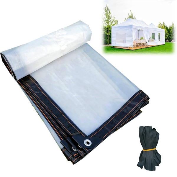 Telo di copertura impermeabile, 2 x 2 m, trasparente, impermeabile, in plastica, con occhielli e corda piatta, per serra, gazebo, impermeabile, protezione dalla pioggia