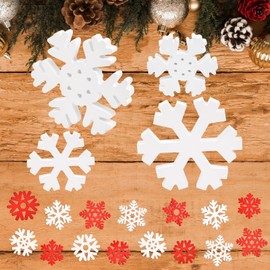 LadyRosian Christmas Snowflake Decorations 4 Pack White Standing Wooden Snowflakes 50 Pack Hanging Small Snowflake Xmas Tabletop Ornaments Winter Snowflake Sign for Fireplace Home Decor