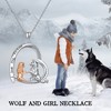 CUPENDA Wolf Necklace Sterling Silver Wolf with Girl Heart Pendant