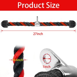 tchrules Universal Tricep Rope Pull Down - 28 Inch Heavy Rope Length, Easy to Grip & Non Slip Cable Attachment, Suitable for Professional Gyms (Black red)