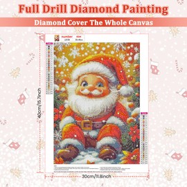 RICUVED Diamond Art Kits for Adults, Santa Claus Diamond Painting Kits for Beginners, Christmas DIY 5D Full Round Drill Gem Crystal Rhinestone Art and Craft Kit for Gift Home Wall Decor 30x40cm