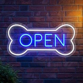 Stoerneon Led Neon Open Sign For Business, Dog Bone Neon Sign Art Pet Shop, Welcome Sign For Business Walls Window Bar Salon Art Hotel Wall Decor