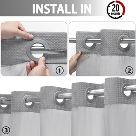 YellyHommy No Hook Shower Curtain with Snap in Liner Set Less Time Grey Waffle Shower Curtain for Bathroom 81" L x 72" W Gray