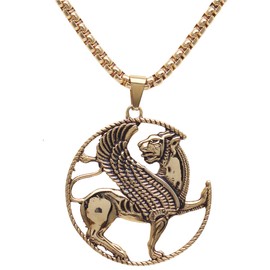 Asoodehdelan Gold Pt Persian Army Winged Lion Necklace Chain Gift Farvahar (18" Chain)