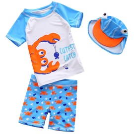 BAOPTEIL Baby Boys Two Pieces Swimsuit Sets Toddler Bathing Suit Rash Guards Sunsuit Swimwear with Hat UPF 50+ FBA (Naughty Crab, 2-3 T)