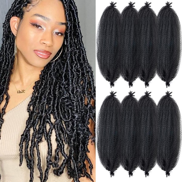 24 Inch 8 Packs Pre-Separated Springy Afro Twist Hair Synthetic Marley Crochet Braiding for Distressed Soft Locs Extension for Black Women (24 Inch, 1B)