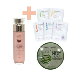 Miel Pure Field Salmon Essence 100ml+5 Mask Packs+Aloe Vera Soothing Gel 300ml / 미엘 퓨어 필드 연어 에센스 100ml+마스크팩 5매+알로에베라 수딩젤 300ml