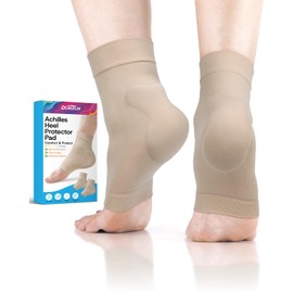 DLMDLM Achilles Tendonitis Heel Protector Socks,One Pair of Premium Padded Compression Gel Sleeve, Achilles Tendon Support Sleeve for Haglunds Bump, Tendonitis, Bursitis and Dry Cracked (Beige)