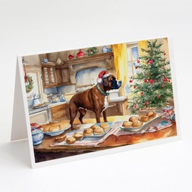 Caroline's Treasures DAC3750GCA7P Boxer Christmas Cookies Greeting Cards Pack of 8 Blank Cards with Envelopes Whimsical A7 Size 5x7 Blank Note Cards