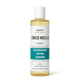 Agua micelar tónica, 2 en 1,Natural 250ml, Niacinamida, Pepino y Jengibre Limpia y tonifica, Tónico facial y agua micelar. Libre de parabenos, siliconas.