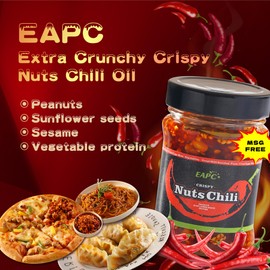 EAPC Nuts Chili Oil - 6.7oz Chili Crisp Oil with Peanuts, Sunflower Seeds, Sesame, Extra Crunchy Nuts Chili Sauce, Ready to Eat and Use as Sauce, Condiment