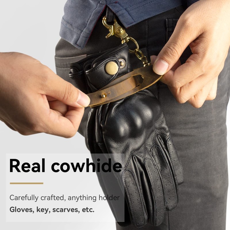 Leather Glove Holder Strap with Pure brass Clip Motorcycle Riding