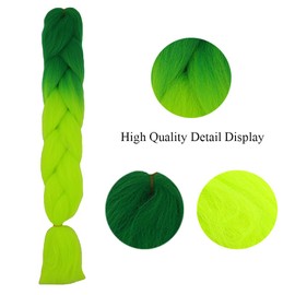 24" Braiding Hair Extension Jumbo Braids Synthetic Kanekalon Crochet Hair Afro Box Braid Heat Resistent(Dark Green&Yellow Green)