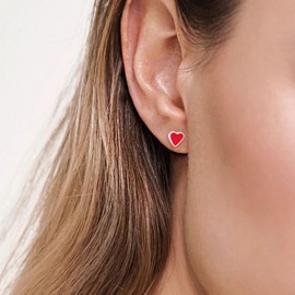 Enamel Heart Love Screw Back Small Stud Earrings for Women Girls Men Minimalist Stainless Steel Heart Shaped Cartilage Tragus Piercing Sleeper Studs Hypoallergenic Jewelry (Silver Red)