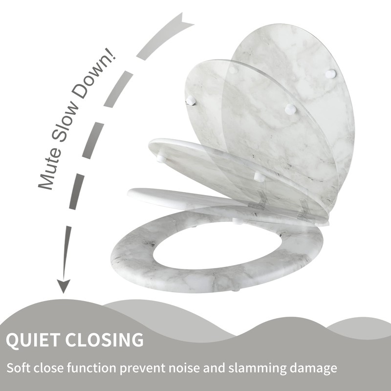 Angel Shield Marble Toilet Seat Durable Molded Wood with Quiet