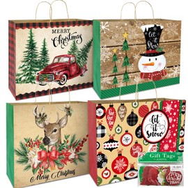 Party Funny 12 Extra large Christmas Gift Paper Bags Bulk with handles and 60 Count Christmas Gift Tags-6 Designs Jumbo oversized sacks set for Wrapping Gaint Xmas Holiday Presents (xmas giftbag2)