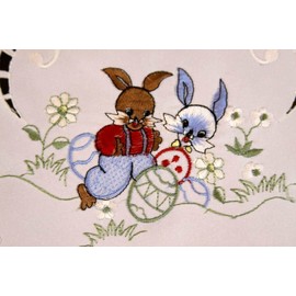 Easter Holiday Bunny Rabbit Egg Embroidered Tablecloth Placemat Runner Scarf 16x72" Table Decorations for Dining Party Holiday